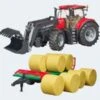 Bruder Trak 45cm Case IH Optum 300 CVX Mit Frontlader Und Ballentransportanhänger